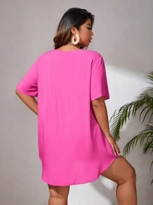 Swim Lushoire Plus Contrast Guipure Lace Tassel Tie Cover Up - Hot Pink - View 2