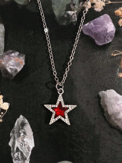 1pc Fashion Zinc Alloy Rhinestone Star Pendant Necklace For Women For Daily Decoration