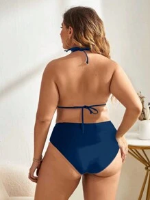 SHEIN Swim Curve Plus Size Trójkątne bikini z wysokim stanem i wiązaniem na szyi Summer Beach