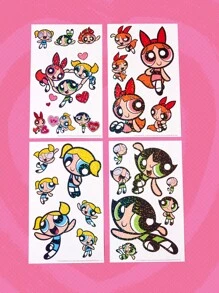 The Powerpuff Girls | ROMWE 4 件卡通图案贴纸，学校 - 彩色 - 查看 1