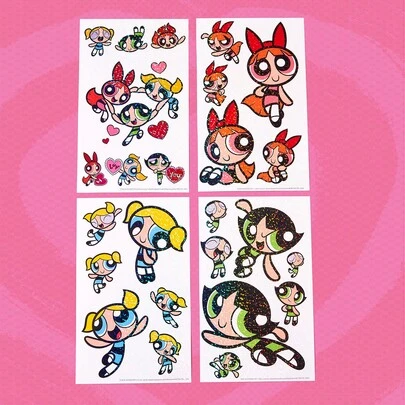 The Powerpuff Girls | ROMWE 4 件卡通图案贴纸，学校