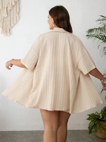 Dreamara Plus Size Boho Drop Shoulder Shirt & Drawstring Waist Shorts Two Pieces Outfits, For Summer - Apricot - View 2