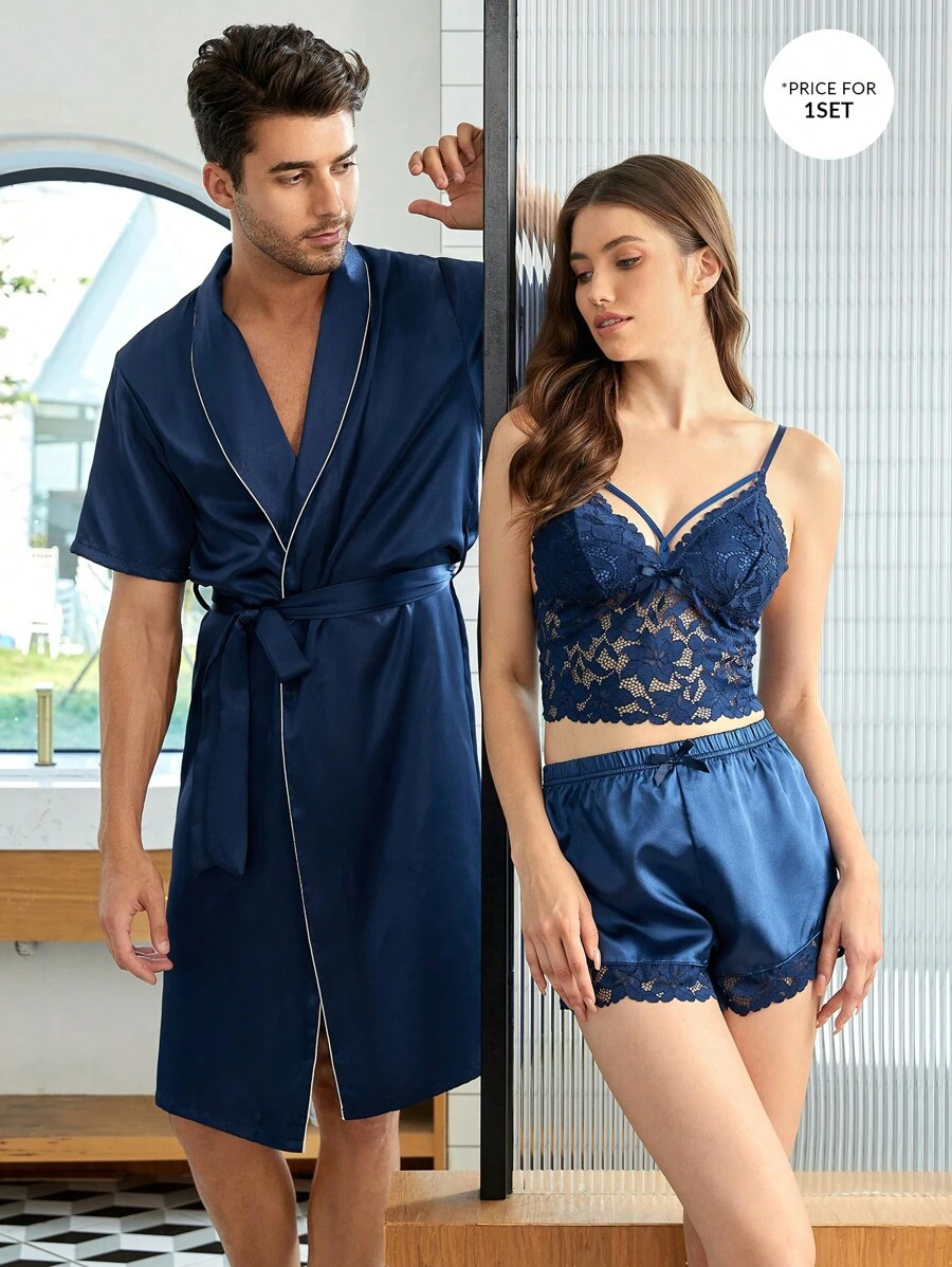 Áo choàng giản dị Nam Thắt lưng màu trơn - Màu xanh hải quân - Xem 1