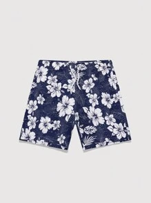 Quần Short Nam Dây kéo Túi Hoa Tất cả trên in Boho - Xanh và trắng - Xem 1