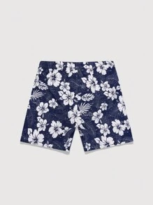 Quần Short Nam Dây kéo Túi Hoa Tất cả trên in Boho - Xanh và trắng - Xem 2