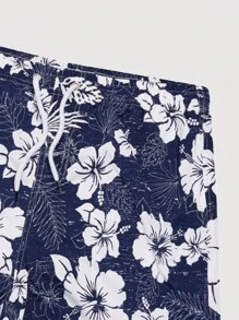 Quần Short Nam Dây kéo Túi Hoa Tất cả trên in Boho - Xanh và trắng - Xem 3