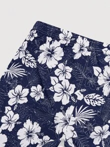 Quần Short Nam Dây kéo Túi Hoa Tất cả trên in Boho - Xanh và trắng - Xem 4