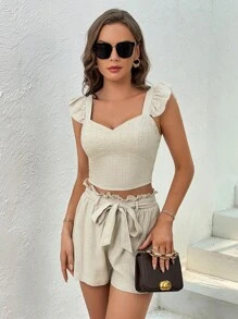 SHEIN Privé Top crop ribete con fruncido