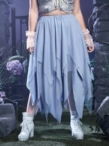 ROMWE Goth Plus Asymmetrical Hem Skirt - Baby Blue - View 1