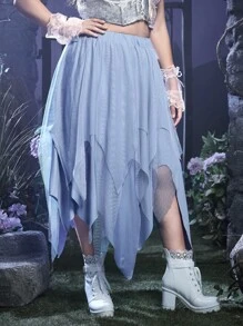 ROMWE Goth Plus Asymmetrical Hem Skirt - Baby Blue - View 3