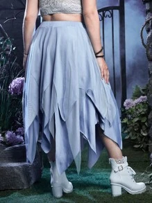 ROMWE Goth Plus Asymmetrical Hem Skirt - Baby Blue - View 4