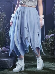 ROMWE Goth Plus Asymmetrical Hem Skirt - Baby Blue - View 5
