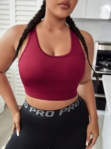 Yoga Basic Plus Solid Sports Bra - Burgundy - View 1