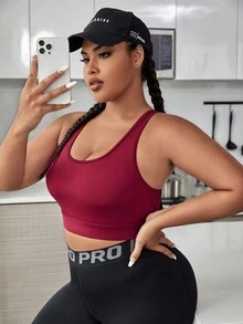 Yoga Basic Plus Solid Sports Bra - Burgundy - View 4