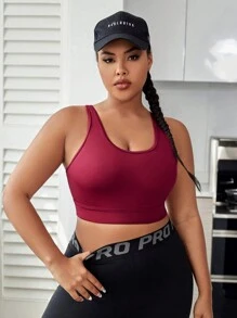 Yoga Basic Plus Solid Sports Bra - Burgundy - View 6