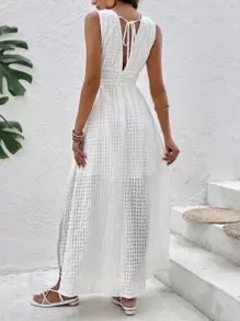 SHEIN Frenchy 深V領高衩連衣裙 - 白色 - 查看 2