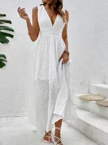 SHEIN Frenchy 深V領高衩連衣裙 - 白色 - 查看 6