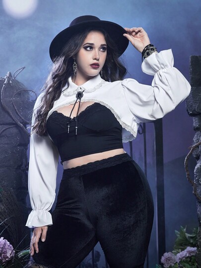 Goth Talla grande Top súper crop unicolor sin top de tirantes