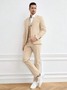 GENTILAND Bộ đồ nam Nút Túi Nút phía trước màu trơn Công việc - Màu Khaki - Xem 1