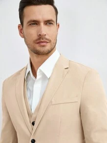 GENTILAND Bộ đồ nam Nút Túi Nút phía trước màu trơn Công việc - Màu Khaki - Xem 3