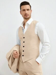 GENTILAND Bộ đồ nam Nút Túi Nút phía trước màu trơn Công việc - Màu Khaki - Xem 4
