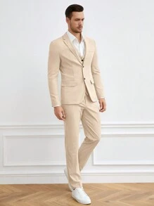 GENTILAND Bộ đồ nam Nút Túi Nút phía trước màu trơn Công việc - Màu Khaki - Xem 5