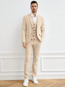 GENTILAND Bộ đồ nam Nút Túi Nút phía trước màu trơn Công việc - Màu Khaki - Xem 6