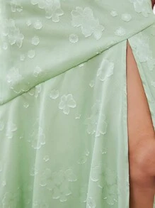 SHEIN Belle 提花高衩魚尾裙下擺伴娘連衣裙 - 薄荷綠 - 查看 8