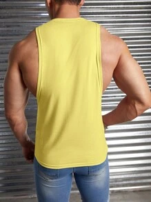 Manfinity VCAY 男士字母圖案背心上衣 - 黃色 - 查看 2