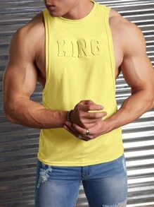 Manfinity VCAY 男士字母圖案背心上衣 - 黃色 - 查看 4