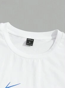 GENTILAND Men Cotton Letter Graphic Tee & Drawstring Waist Pants - Royal Blue - View 3