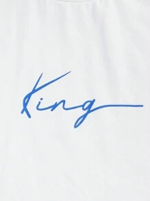 GENTILAND Men Cotton Letter Graphic Tee & Drawstring Waist Pants - Royal Blue - View 4