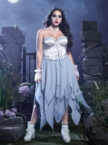 ROMWE Goth Plus Frill Trim Satin Tube Top