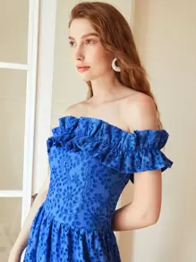 MOTF PREMIUM OFF-SHOULDER RUFFLE SCHIFFY DRESS,SUMMER OUTFITS FOR BEACH VACATION - Blue - View 3