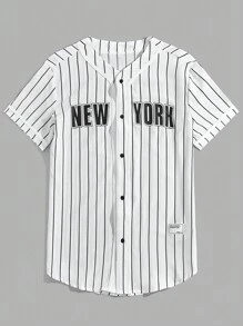 Manfinity VCAY Maglietta da baseball uomo con strisce e applicazioni grafiche a tema lettere