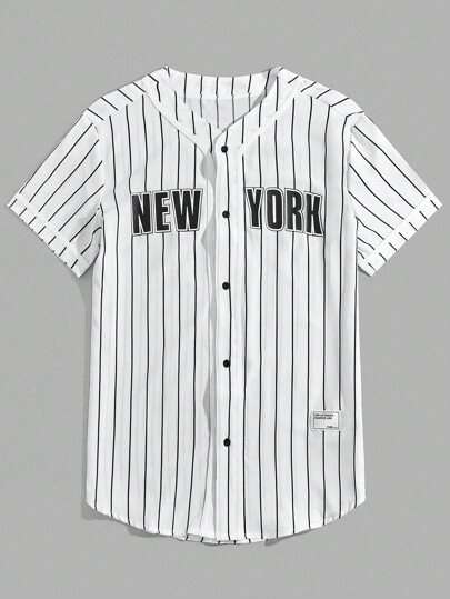 Maglietta da baseball uomo con strisce e applicazioni grafiche a tema lettere