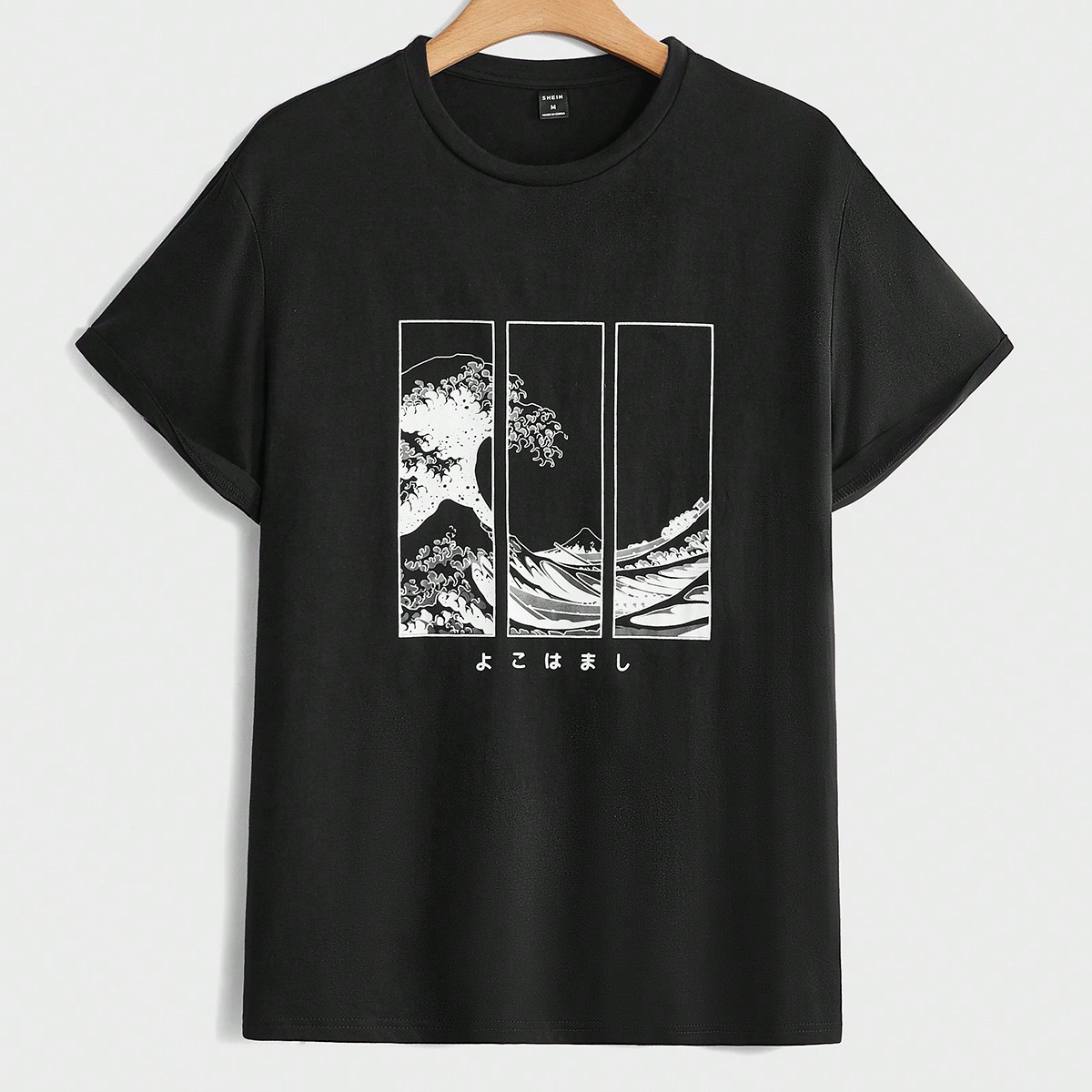 Camiseta de algodĂłn para hombre con estampado de letras japonesas & olas, estilo de los 2000, vacaciones, regalos del DĂa del Padre