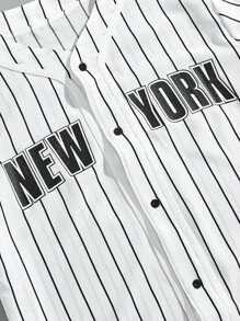 Manfinity VCAY Maglietta da baseball uomo con strisce e applicazioni grafiche a tema lettere