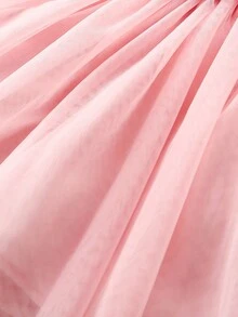 SHEIN Váy lưới vá đơn giản mùa hè cho bé gái - Màu Hồng baby - Xem 4