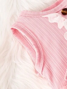 SHEIN Váy lưới vá đơn giản mùa hè cho bé gái - Màu Hồng baby - Xem 5