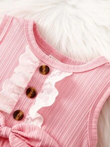SHEIN Váy lưới vá đơn giản mùa hè cho bé gái - Màu Hồng baby - Xem 7