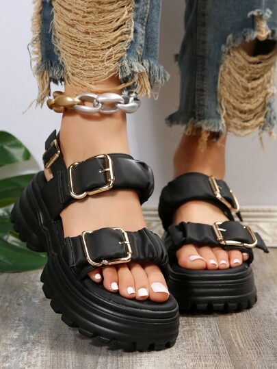 French Fashionable Thick Sole Sandals For Women, Summer 2025 New Beach Sports Sandals
