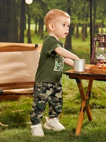 Đứa bé trai Đồ họa Chữ cái Áo thun & Camo In Quần Cargo - xanh quân đội - Xem 5