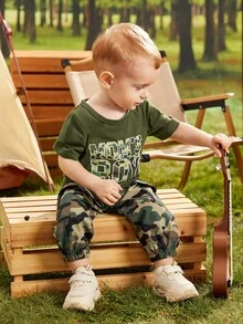 Đứa bé trai Đồ họa Chữ cái Áo thun & Camo In Quần Cargo - xanh quân đội - Xem 6
