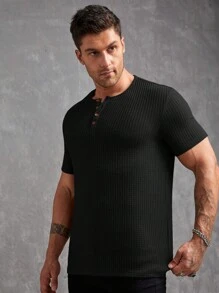 Manfinity VCAY Áo thun & Áo lót Nam Nút phía trước màu trơn Giải trí - màu đen - Xem 5