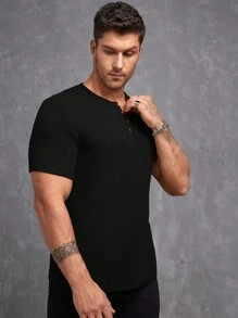 Manfinity VCAY Áo thun & Áo lót Nam Nút phía trước màu trơn Giải trí - màu đen - Xem 6