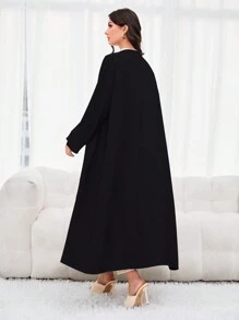 Al Najma Solid Open Front Modest Long Sleeve Arabian Abaya - Black - View 2