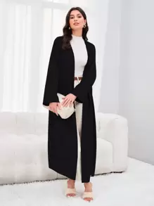 Al Najma Solid Open Front Modest Long Sleeve Arabian Abaya - Black - View 4