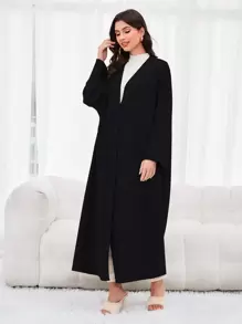 Al Najma Solid Open Front Modest Long Sleeve Arabian Abaya - Black - View 6