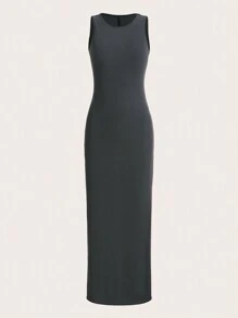 Váy giản dị Nữ Tách cao màu trơn Giải trí - Màu xám đen - Xem 1